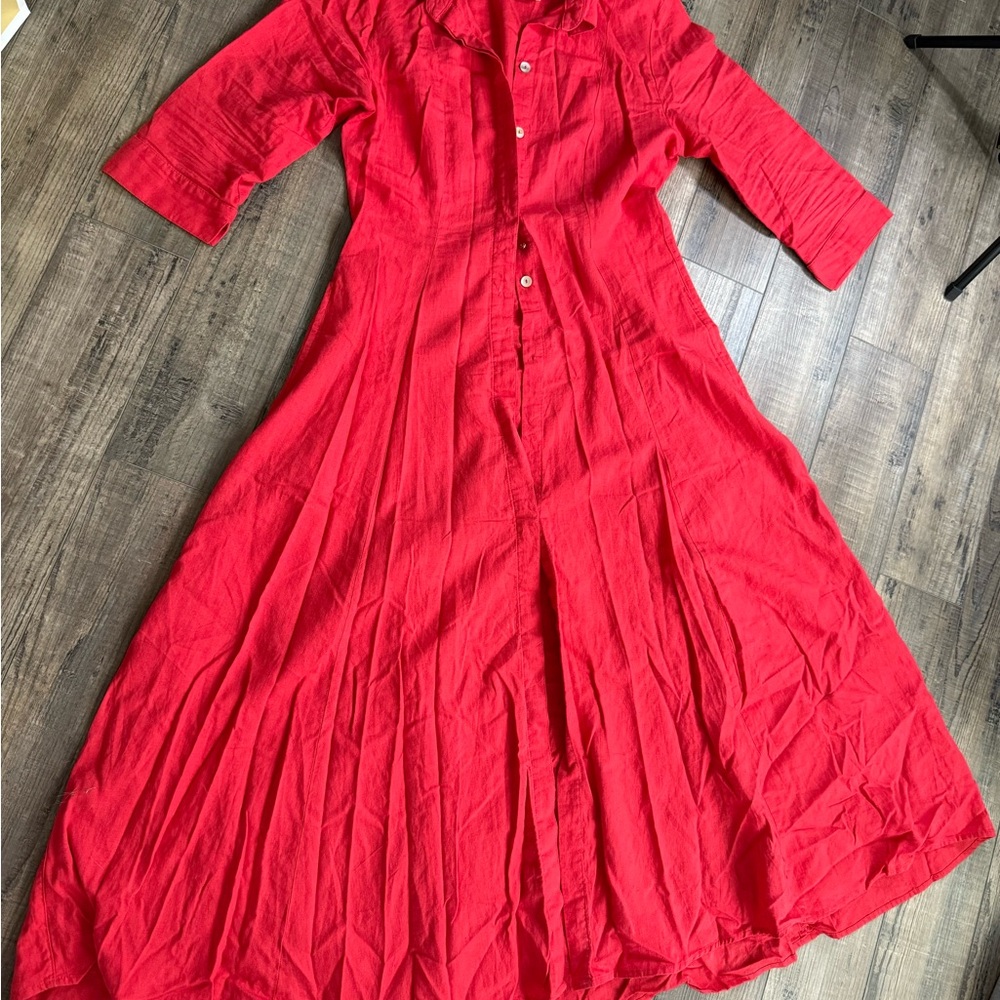 Joie Red 3/4 Sleeve Notched Collar Sundress